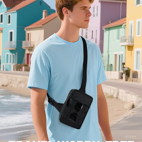 Men's Small Waterproof Tactical Sling Bag with High-Visibility Orange Lining and - Picture 4 of 7